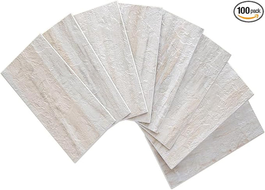 AULIGET 100-Piece Beige Slate Peel and Stick Backsplash Wall Tiles, 3" x 6" PVC Faux Stone Stick on Tile for Backsplash Kitchen, Bathroom, Laundry Room, Camper, Fireplace