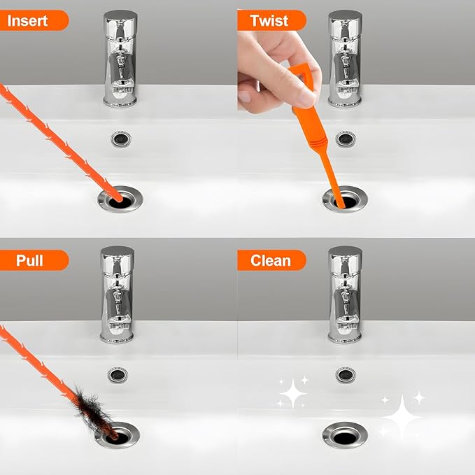 Forlivese 25 Inch Drain Snake,Drain Clog Remover,Sink Snake for Sewer Kitchen Sink Bathroom Tub Toilet Clogged Drains Relief Cleaning Tool 6 Pack