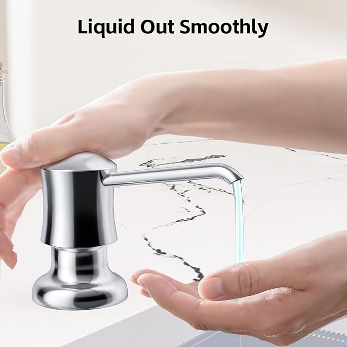 SAMODRA Built in Kitchen Sink Soap and Chrome Lotion Dispenser Built in Design for Counter Top with Large 12 OZ Liquid Soap Bottle