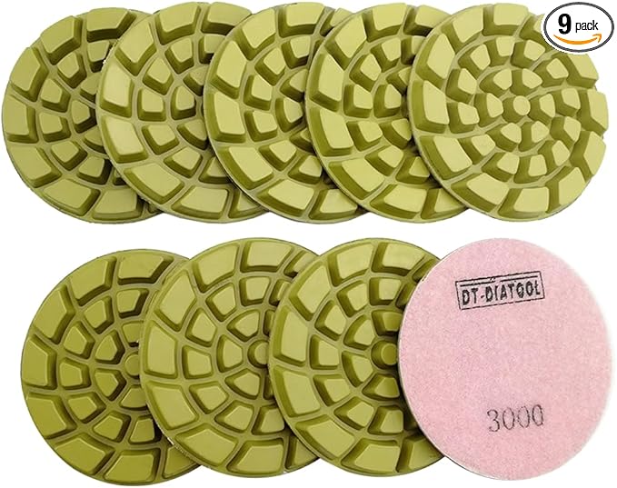 DT-DIATOOL 4 Inch Diamond Polishing Pads for Concrete Diamond Floor Polishing Pads Resin Bond Terrazzo Floor Grit 3000 Pack of 9