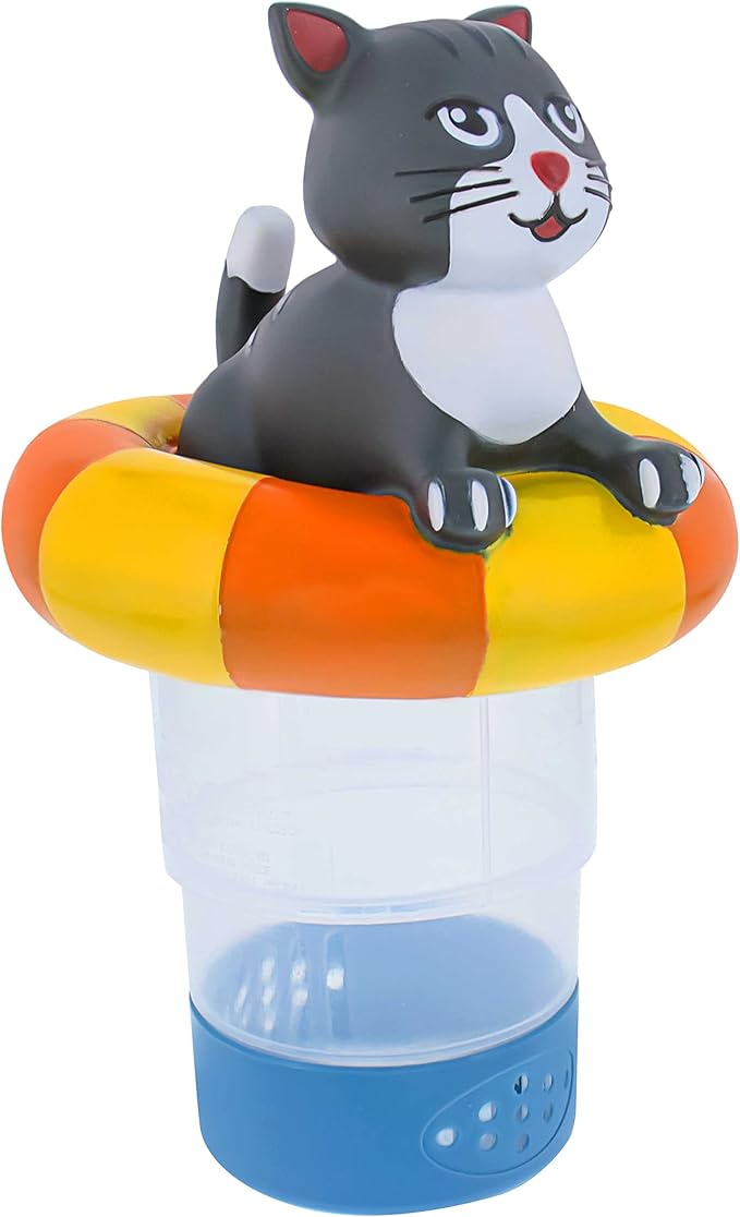 U.S. Pool Supply Kitty Cat Floating Pool Chlorine Dispenser, Collapsible Base, Holds 3" Tablets - 7" Fun Cute Happy Pet Life Preserver Animal Float Floater Decoration, Adjustable Balanced Delivery