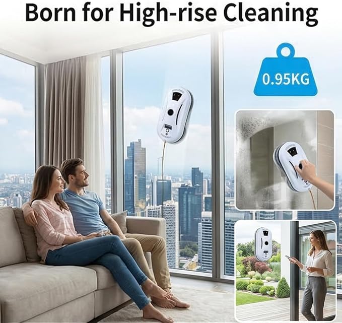 Saker Window Cleaner Robot,Smart Robotic Vacuum for Glass, 2800Pa Strong Suction, Edge Detection, Remote Control, Ideal for Home & Office