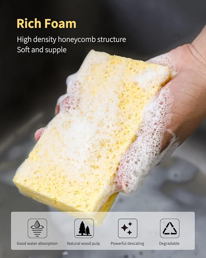 Cellulose Sponges,Heavy Duty Scrub Kitchen Sponge,Clean Tough Messes Without Scratching Sponges Kitchen,Pop Up Eco Sponges DIY Pink (6 Pack)