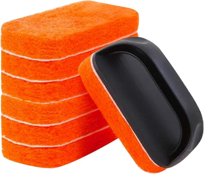 Griddle Cleaning Kit for Blackstone – Grill Stone, Non-Scratch Scouring Pads, Heavy-Duty Scraper & Ergonomic Handles – Flat Top Grill Accessories (8PCS Orange)