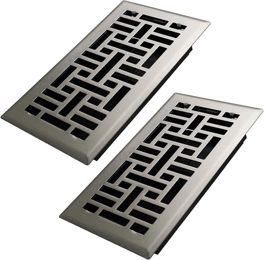 4x8 Inches 2 Pack Heavy Duty Walkable Floor Register Easy Adjust Air Supply Lever Floor Vents - Seattle Design - Vent Cover for Home Floor - Satin Nickel