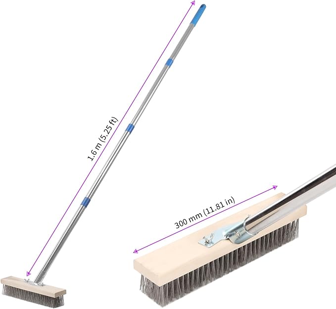 JEUIHAU 2PCS 63 Inch Stainless Steel Wire Scrub Brush with Long Handle, Heavy Duty Deck Scrub Brush,Metal Bristle Floor Scrubber, Outdoor Broom for Removing Moss and Tough Stains