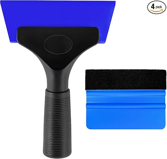 2 PCS Window Tint Kit Tools, Professional Vinyl Wrap Kit with Plastic Squeegee & Felt Squeegee, Universal Privacy Film Installation Tint Tools for Vehicle Glass Home (Blue)