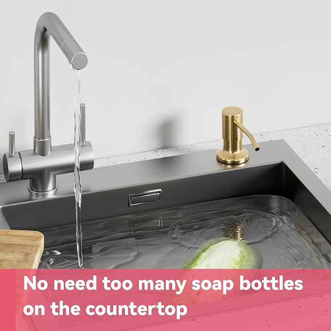Sink Soap Dispenser, OHiHi Kitchen Sink Soap Dispenser with 47" Extension Tube, Wide Pump Head Base, No Water Leaking, No Need to Fill The Little Bottle Again, Gold
