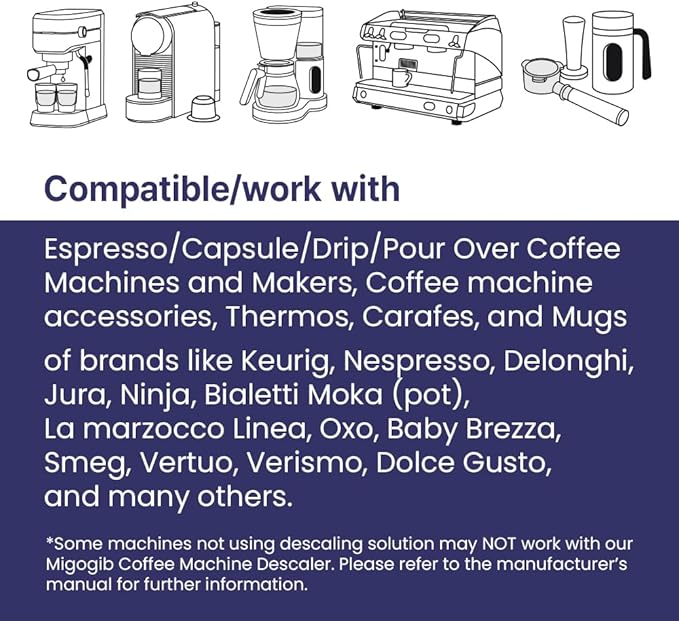 Coffee Machine Descaler Descaling Solution - 17 fl. oz. (5 Uses), Compatible with Espresso, Capsule, Drip, Pour over machines, Coffee machine accessories, Pot, Thermos, and Carafes