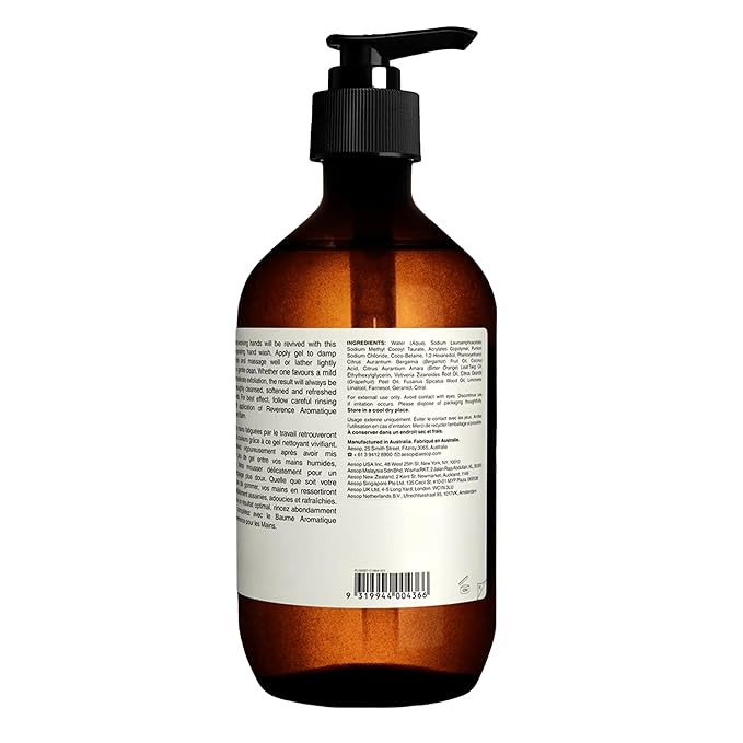 Aesop Reverence Aromatique Hand Wash | Woody, Earthy, Smoky | Gentle Exfoliating Cleanser For Renewed Skin | 500mL / 16.9 oz (Pack of 3)