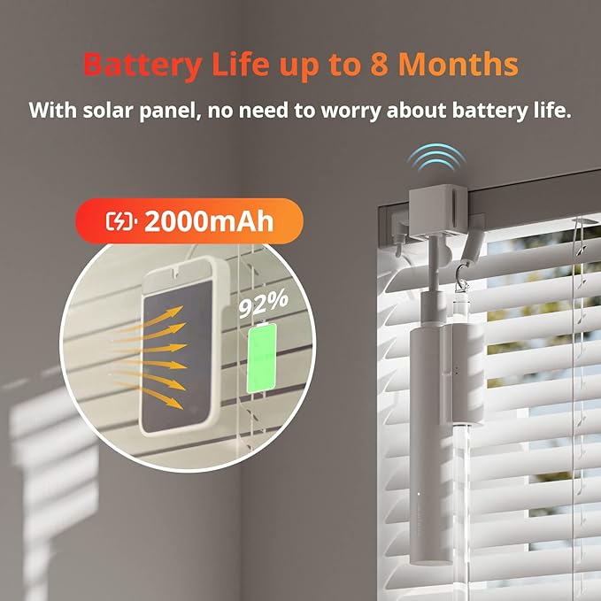 SwitchBot Blind Tilt Motorized Blinds - Smart Electric Blinds with Bluetooth Remote Control, Solar Powered, Light Sensing Control, Add Hub Mini to Make it Compatible with Alexa & Google Home