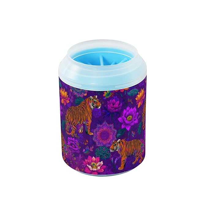 Dog Paw Cleaner Cups for Dogs Pet Foot Washer Paw Scrubber for Small Medium Large Dogs Cats Cleaning Cup Purple Tigers Colorful Flowers