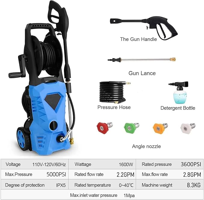 Pressure Cleaner High Power Cleaner with Soap Bottle for Home, Car Washing, Fence Cleaning, Patio (Blue)