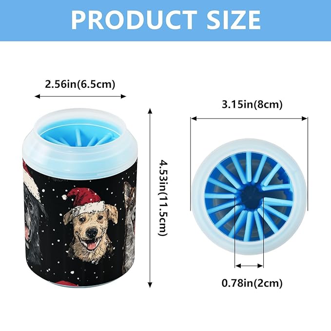 Dog Paw Cleaner Cups for Dogs Pet Foot Washer Paw Scrubber for Medium Small Dogs Cats Cleaning Cup Black Dog Christmas Hat Snow