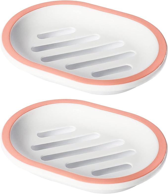 Topsky 2-Pack Oval Soap Dish, Soap Holder, Soap Saver, Easy Cleaning, Pink