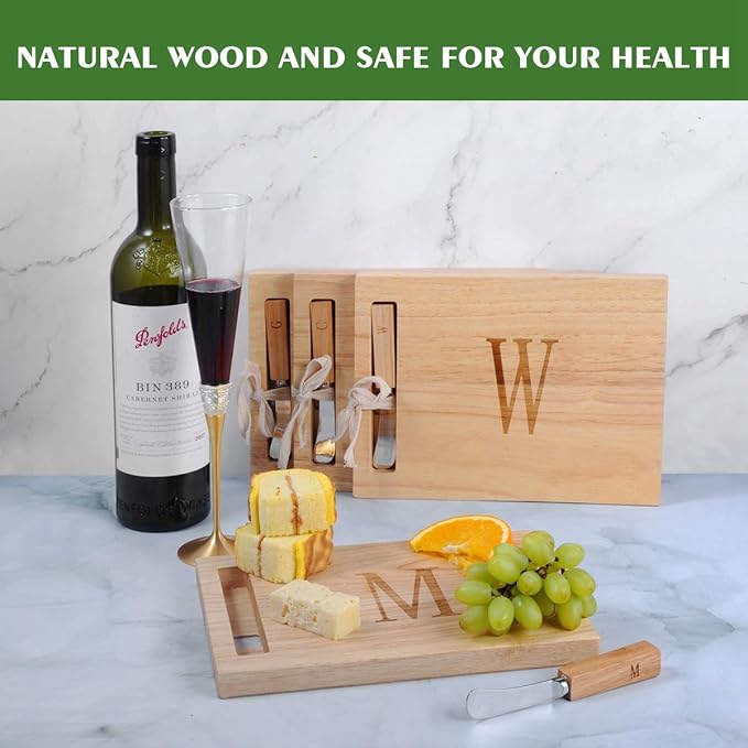Miicol Wood Charcuterie Board, Monogram Cheese Board 10 Inch, Personalized Initial Cutting Board with Spreader, Unique Housewarming Gift, Ideal for Kitchen, Home, Letter M