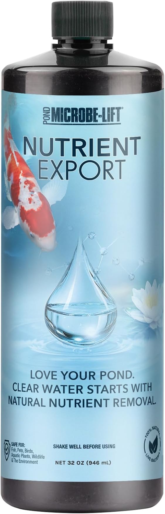 MICROBE-LIFT Nutrient Export Pond Water Clarifier, Natural Nutrient Remover to Combat Cloudy Water and Maintain Balance, 32 Fl Oz
