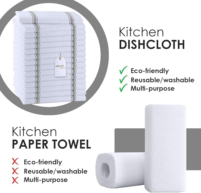 Dish Towels Set (Value Pack of 15) Size 15x25 Inch, 100% Cotton Soft & Absorbent Kitchen Towels, Tea Towels, Reusable Cleaning Cloths for Household Cleaning (Grey)