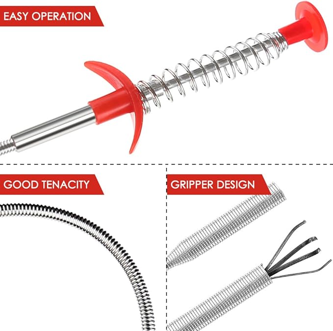 SENHAI 2 Sewer Drain Cleaning Brush, 28 inch (71cm), with 1 Drain Relief Augers, Bendable Sink Overflow Drain Brush for Bathroom Kitchen