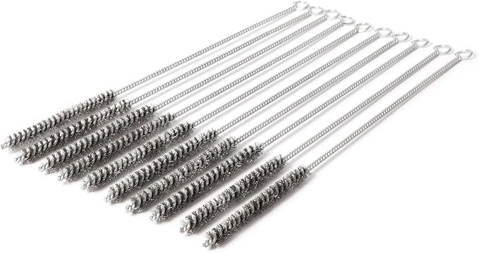 12 Inch Pipe Cleaning Brush Set with Stainless Steel Bristles, Steel Wire Tube Brush Kit for Auto Parts Polishing, Machining, Bottles, Tubes, Etc.（10mm-10pcs）