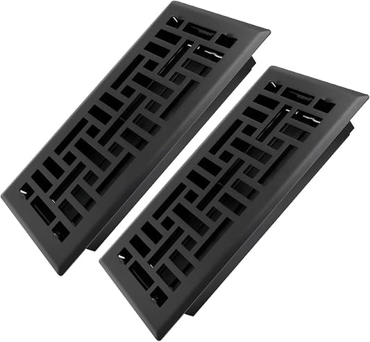 4x10 Inches 2 Pack Heavy Duty Walkable Floor Register Easy Adjust Air Supply Lever Floor Vents - Seattle Design - Vent Cover for Home Floor - Matte Black
