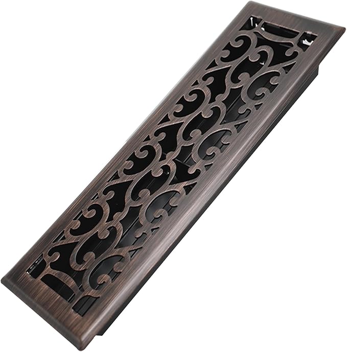 4x14 Inches Heavy Duty Walkable Floor Register - Easy Adjust Air Supply Lever Decorative Floor Vent Covers, Savannah Design Vent Covers for Home - Oil Rubbed Bronze