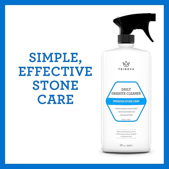 TriNova Granite Cleaner & Polish for Daily Use - Made in USA, Enhances Shine, Streak-Less - for Counter-Tops, Marble, Stone, Bathroom Tile Kitchen, & Islands - 18 fl oz