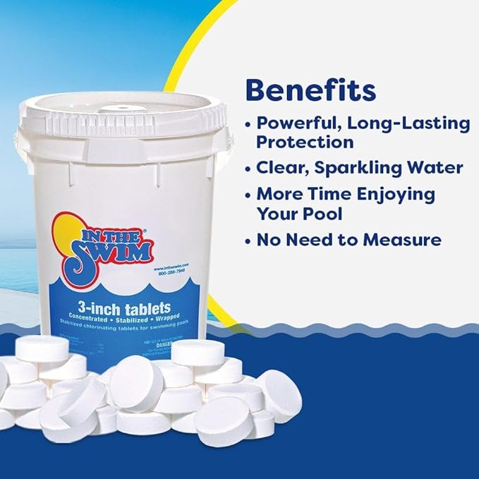 In The Swim Shock and Chlorine Bundle for Sanitizing Swimming Pools – Includes 6 x 1 Pound Bags of 68% Cal-Hypo Pool Shock and 10 Pound Bucket of 3 Inch Stabilized Chlorine Tablets