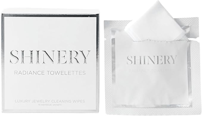 Shinery Radiance Towelettes Jewelry Cleaning Wipes - No Rinse Travel Jewelry Cleaner Safe All Gemstones Pearls, 10 Individually Packed Wipes