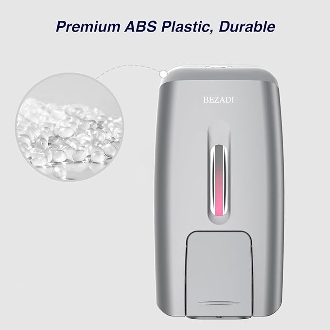 800ml Manual Soap Dispenser Wall Mount with Lock for Bathroom Kitchen 27fl oz Liquid Sanitizer ABS Silver No Drill, 9088