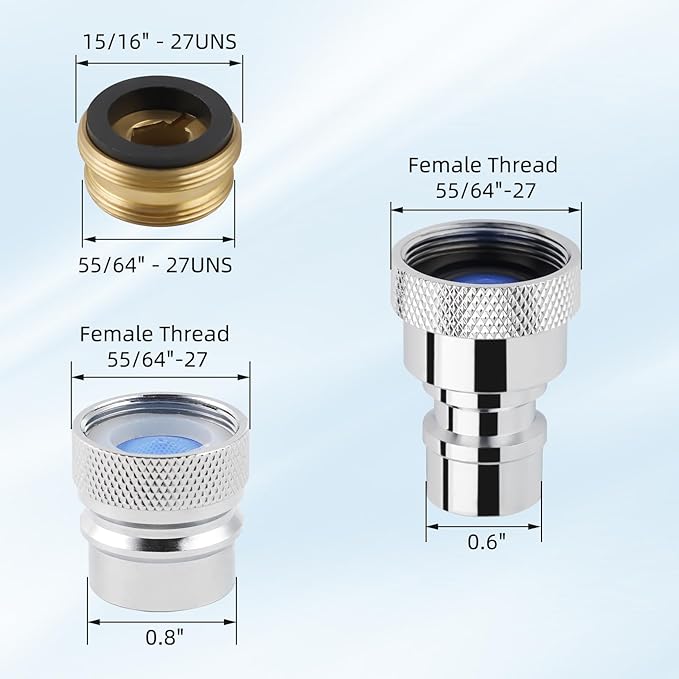 2 Pcs Metal Portable Dishwasher Faucet Adapter, Brass Faucet Aerator Adapter for Portable Dishwasher, 55/64-27 Female and 15/16-27 Male Thread for Kitchen/Bathroom/Rvs, Chrome