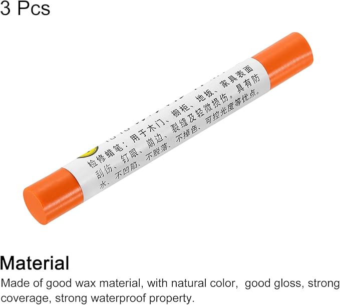 uxcell Furniture Repair Crayons, 3Pcs - Wood Wax Filler Stick, Furniture Markers Touch Up - for Scratches Holes Tables Desks Wooden Floors Cover Ups, Orange