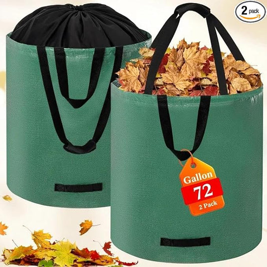 Reusable Yard Waste Bags, 2 Pack 72 Gallon Heavy Duty Lawn Leaf Garden Bag with Extension Layer, Handle & Shoulder Strap, Foldable Leaf Bags for Leaves Lawn Trash