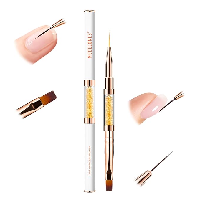 Modelones 2Pcs Double Ended Builder Gel Brush for Nail Extension French Tip Brush Liner Hard Poly Gel Application Cleaning Brush Nail Art Tools Supplies for Salon & DIY