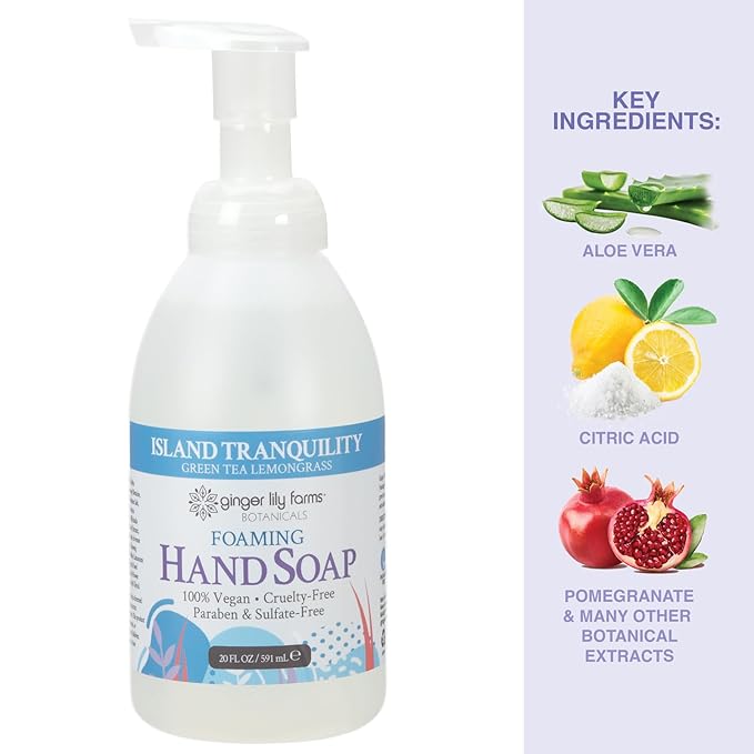 Ginger Lily Farms Botanicals All-Purpose Foaming Hand Soap Refill, Island Tranquility, 100% Vegan & Cruelty-Free, Green Tea Lemongrass Scent, 20 Fl Oz (Pack of 1)