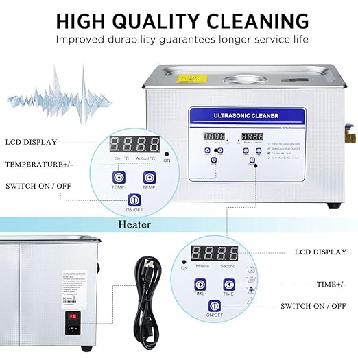 Anbull 6.5L/1.7Gal 180W Professional Ultrasonic Cleaner Machine with 304 Stainless Steel and Digital Timer Heater for Jewelry Watch Coin Glass Circuit Board Small Parts