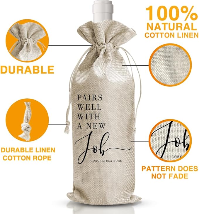 Burlap Wine Bottle Cover Bag - Perfect for New Job, Promotion or Going Away Gifts - 1 Pcs - DL375