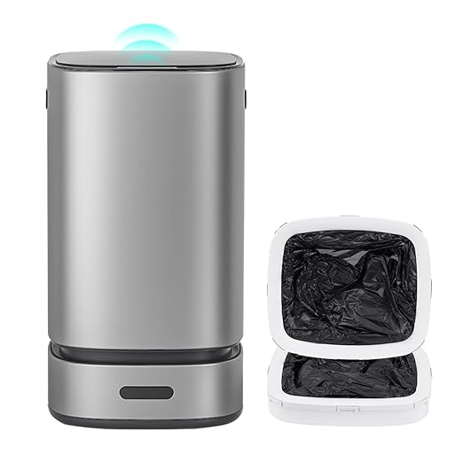 ELPHECO Self-Bagging Automatic Trash Can Stainless Steel 4 Gallon Sensor Trash Bin, Self-Sealing Dustbin, 15 Liter Garbage Can, Large Touchless Metal Trash Can for Home, Hotel, Office, Silver