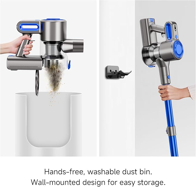 Cordless Vacuum Cleaner for Home, Powerful Stick Vacuum with Rechargeable Battery, Green Light Anti-Tangle Brush, 6-in-1 Lightweight Handheld Vacuum for Pet Hair, Hard Floor, Carpet