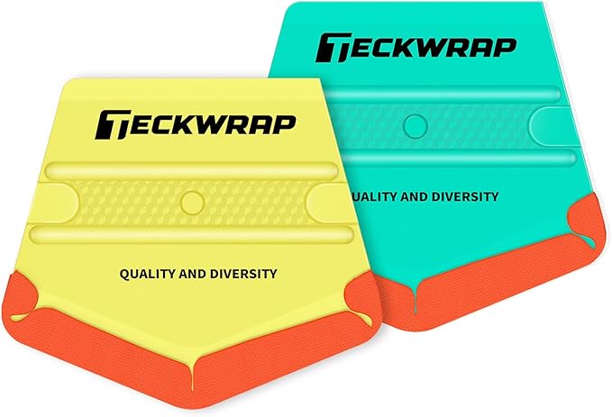 TECKWRAP Felt Squeegee for Vinyl Wrap,Dual-Corner Design, Twin Ribs for Grip, 2 Hardness Levels (Soft/Medium), V-Shape for PPF, Chrome & Tint, Yellow 40A / Blue 50A