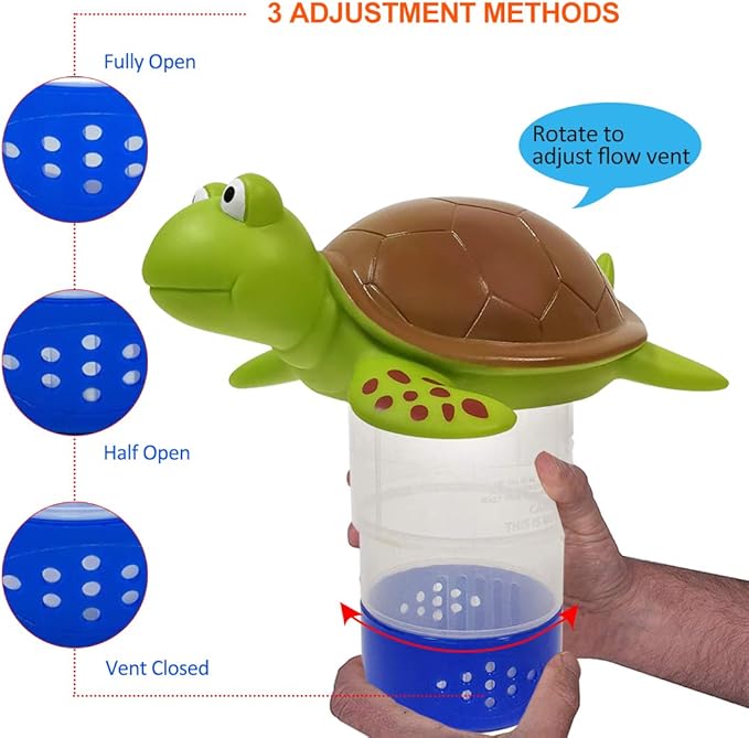 Blufree Chlorine Floater, Floating Chlorine Dispenser for Pools, Cute Turtle Pool Chlorines Floater, Large Capacity Chlorines Pool Floater w/Adjustable Release