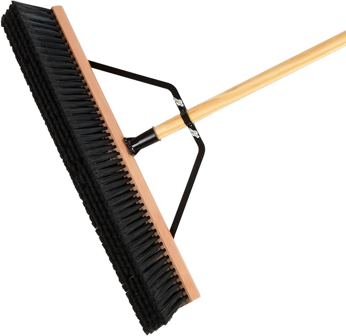 Restaurantware-Clean Tek Professional 24 Inch Push Broom, 1 Heavy-Duty Broom with 60â€ Handle - Fine Plastic Bristles, Durable, Wooden, Commercial Use, for Deck, Driveway, Garage, Yard, Patio