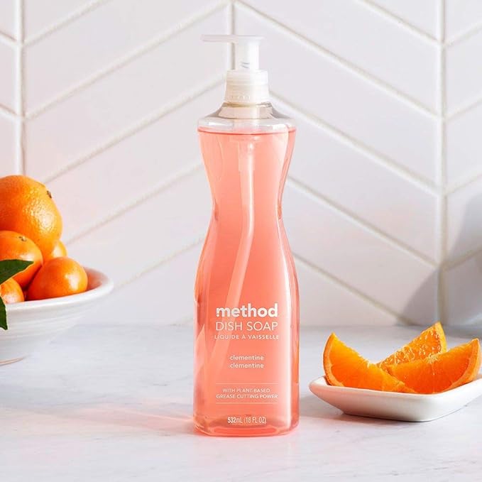 Method Gel Dish Soap, Clementine, Tough on Grease, 18 Fl Oz (Pack of 6)
