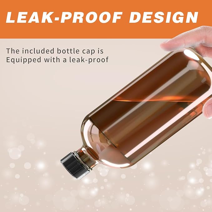 Glass Spray Bottle, 2 Pack 16oz Empty Sprayer with Funnel & Cap & Labels, Large Refillable Mist Bottles for Cleaning, Plant, Essential Oil, Facial Hydration, Water Flower & Hair, (Amber & Frosted)