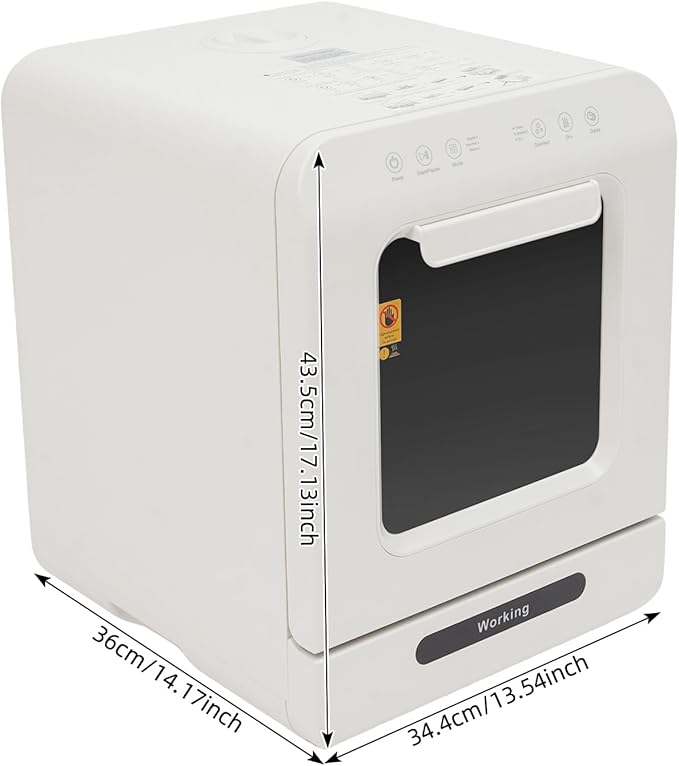 Countertop Dishwasher, Portable Compact Dishwasher, 1-3 Sets of Tableware, 3 Programs Mini Dishwashers, 2 Spray Arms, PTC Hot Air Circulation Drying Mechanism for Apartments, RVs, White
