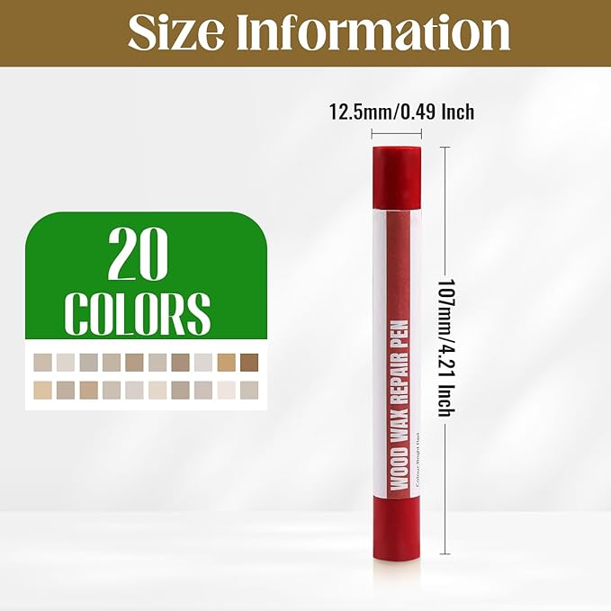 Wood Filler Sticks，20 Colors Wood Repair Wax Crayons Furniture Markers Touch up for Repairing Scratches, Scuffs, Cracks, Dings and Holes in Wood Floors, Cabinets, Furniture (Color Series)