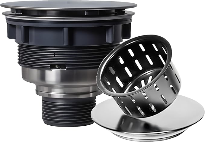 Strictly Sinks Sink Drain Strainer with Removable Basket - 3-1/2 Inch Stainless Steel Round Kitchen Sink Drain Assembly Kit with Deep Strainer Basket & Flat Cover Lid (Silver)