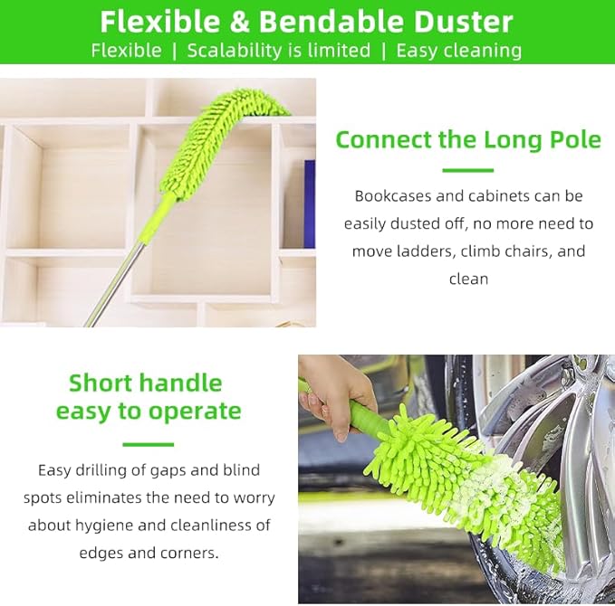 62" Car Wash Brush with Long Handle Chenille Microfiber Car Wash Mop Mitt, Wheel Brush, Windshield Window Squeegee, Car Duster Microfiber Towel, Gloves, Drill Brush, for Cleaning Cars RV Truck Boat