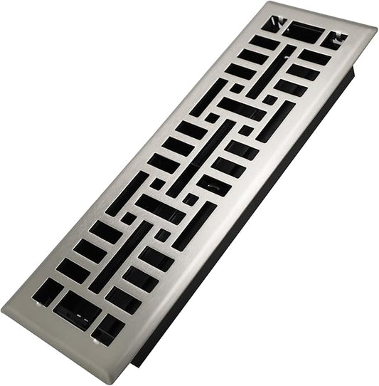 4x14 Inches Heavy Duty Walkable Floor Register Easy Adjust Air Supply Lever Floor Vents - Seattle Design - Vent Cover for Home Floor - Satin Nickel