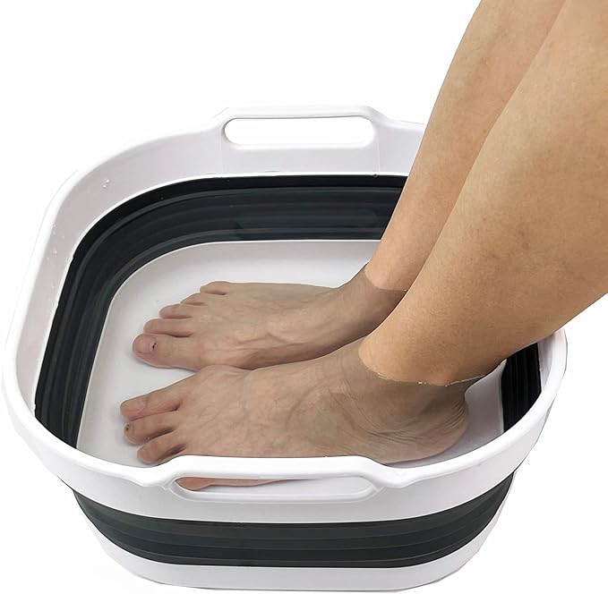 SAMMART 10L (2.64) Collapsible Plastic Dishpan - Foldable Washing Basin - Portable Dish Washing Tub - Space Saving Kitchen Storage Tray (White/Charcoal Black)